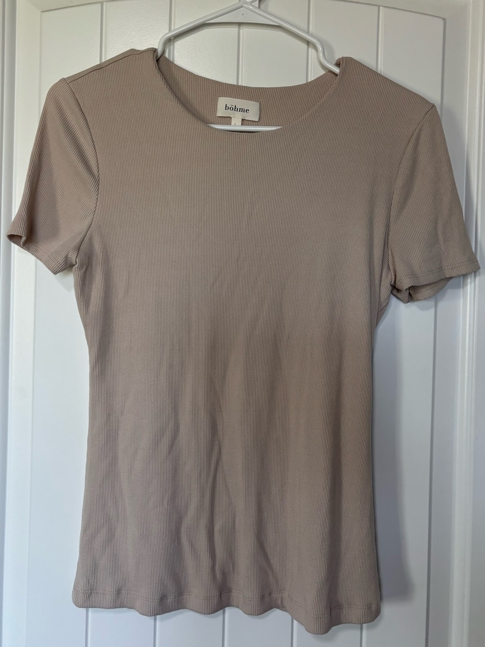 Bohme Tan Short Sleeve Ribbed Top doubled-lined